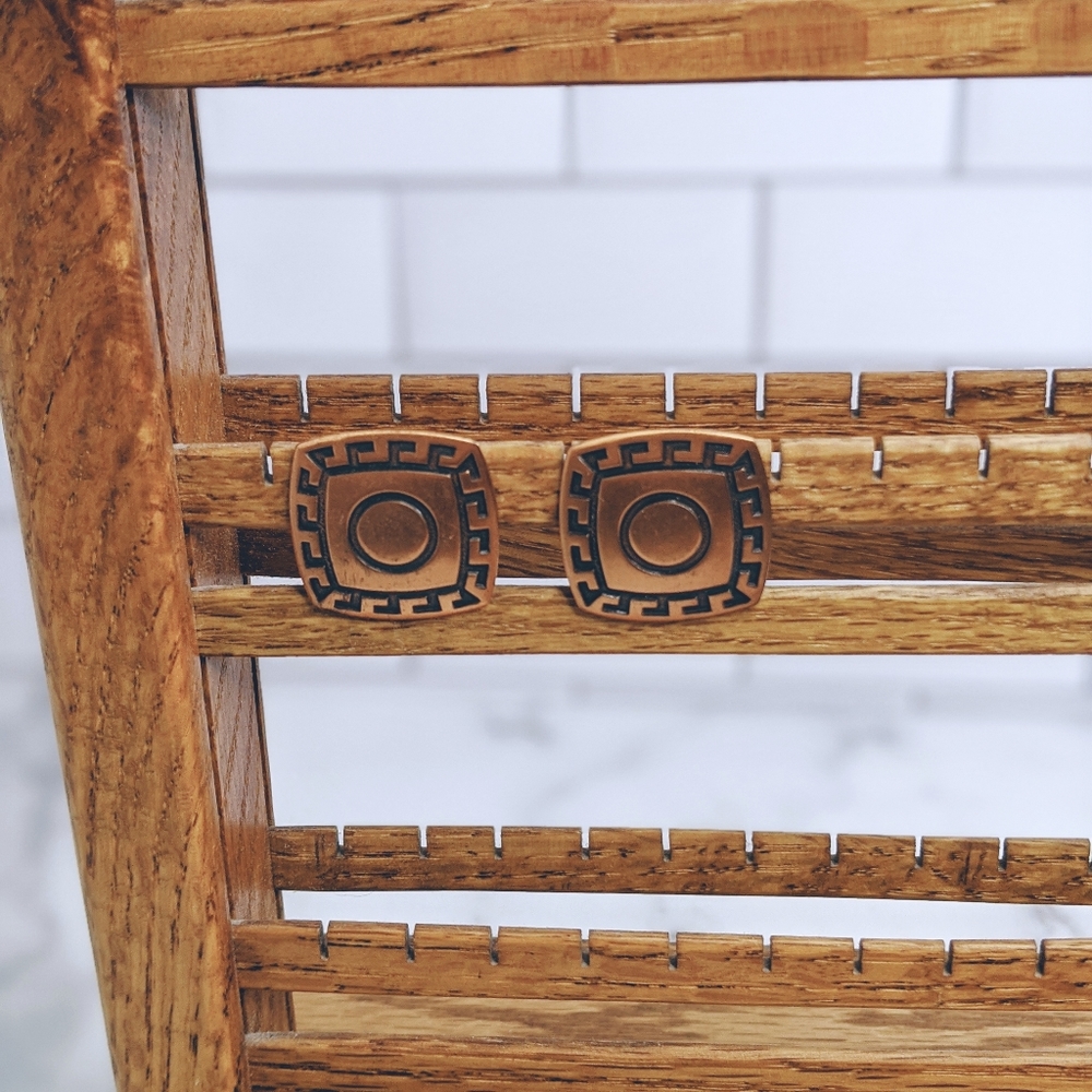 Solid Copper Geometric Pattern Clip On Earrings - image 3